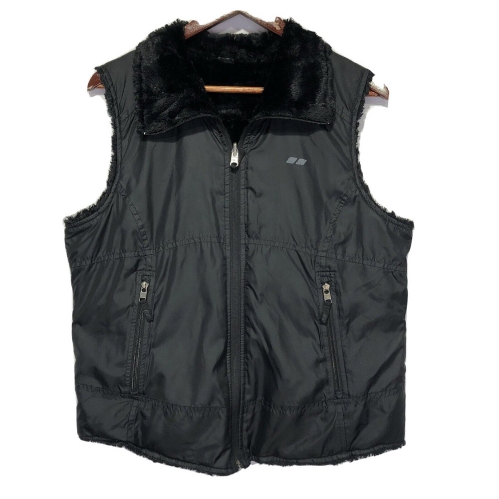 Koppen Womens Size Large Vest Reversible Zip Up Black Fleece Smooth Pockets